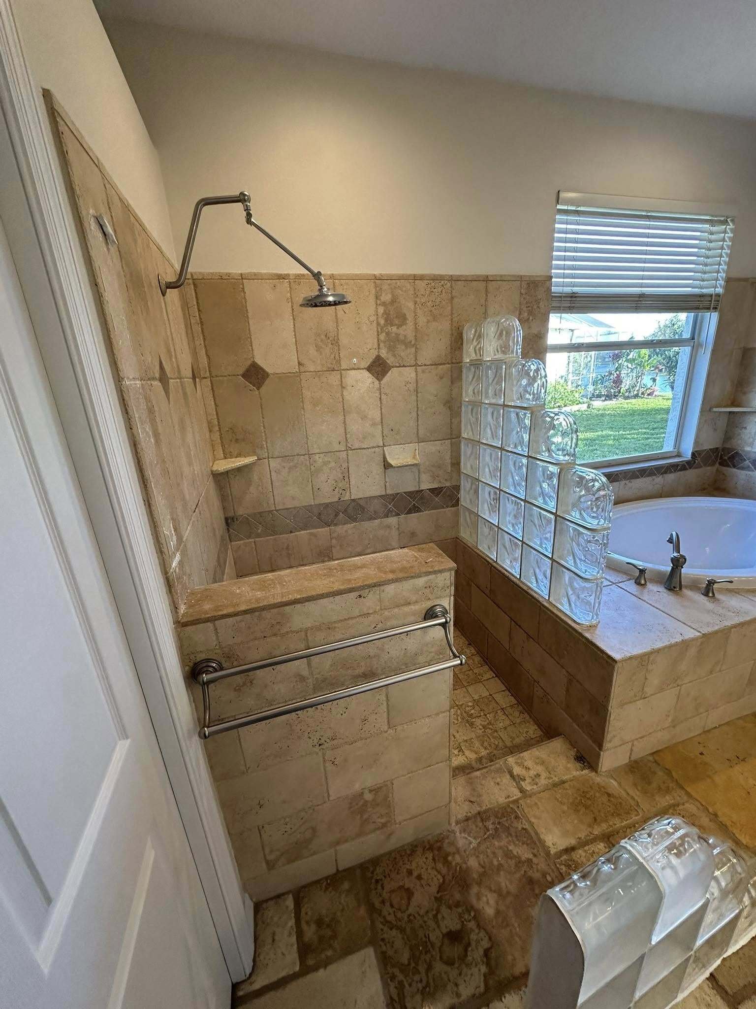 White subway tile bathroom renovation with double vanity in Sunnyland neighborhood, Bellingham WA
